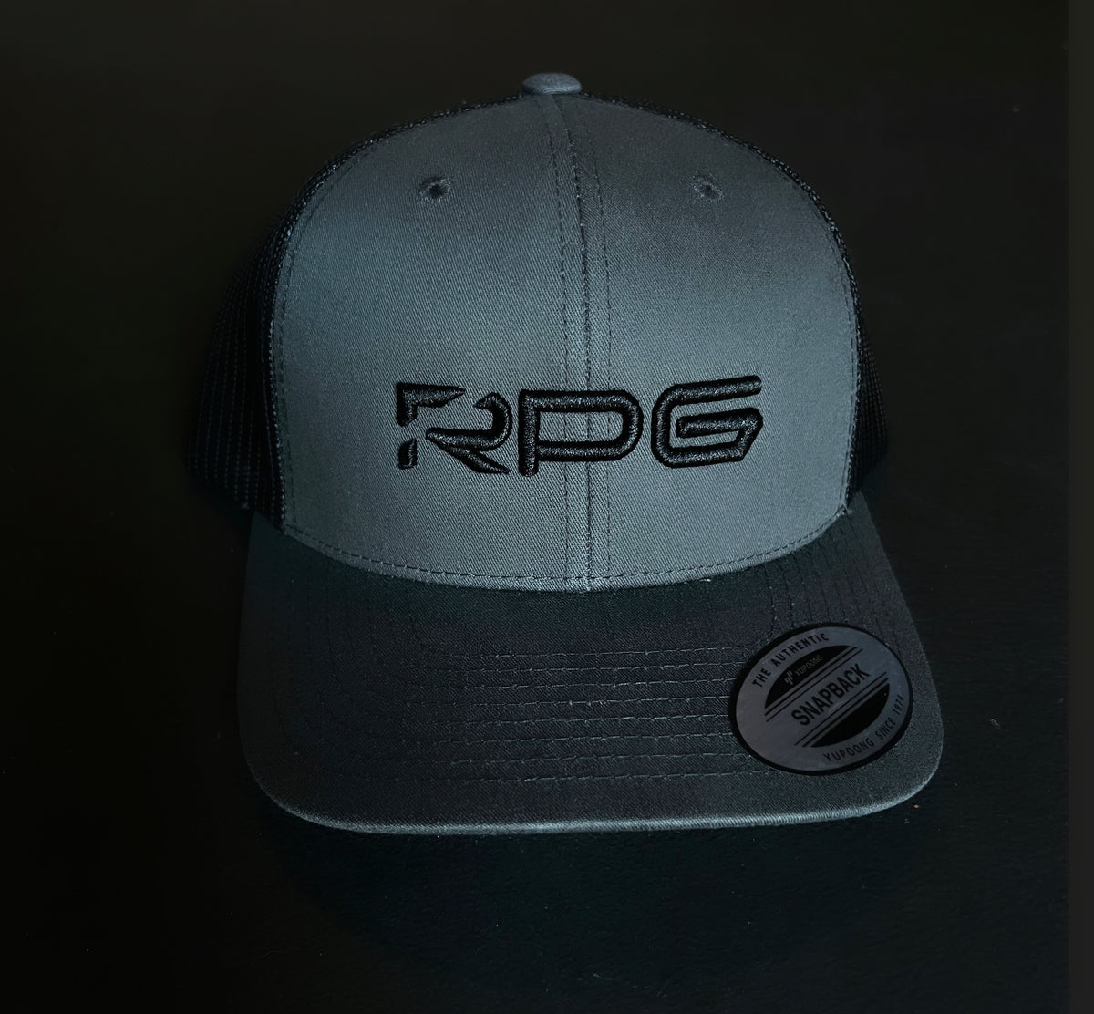 RPG SIX-PANEL RETRO TRUCKER HAT-CHARCOAL- EMBROIDERED