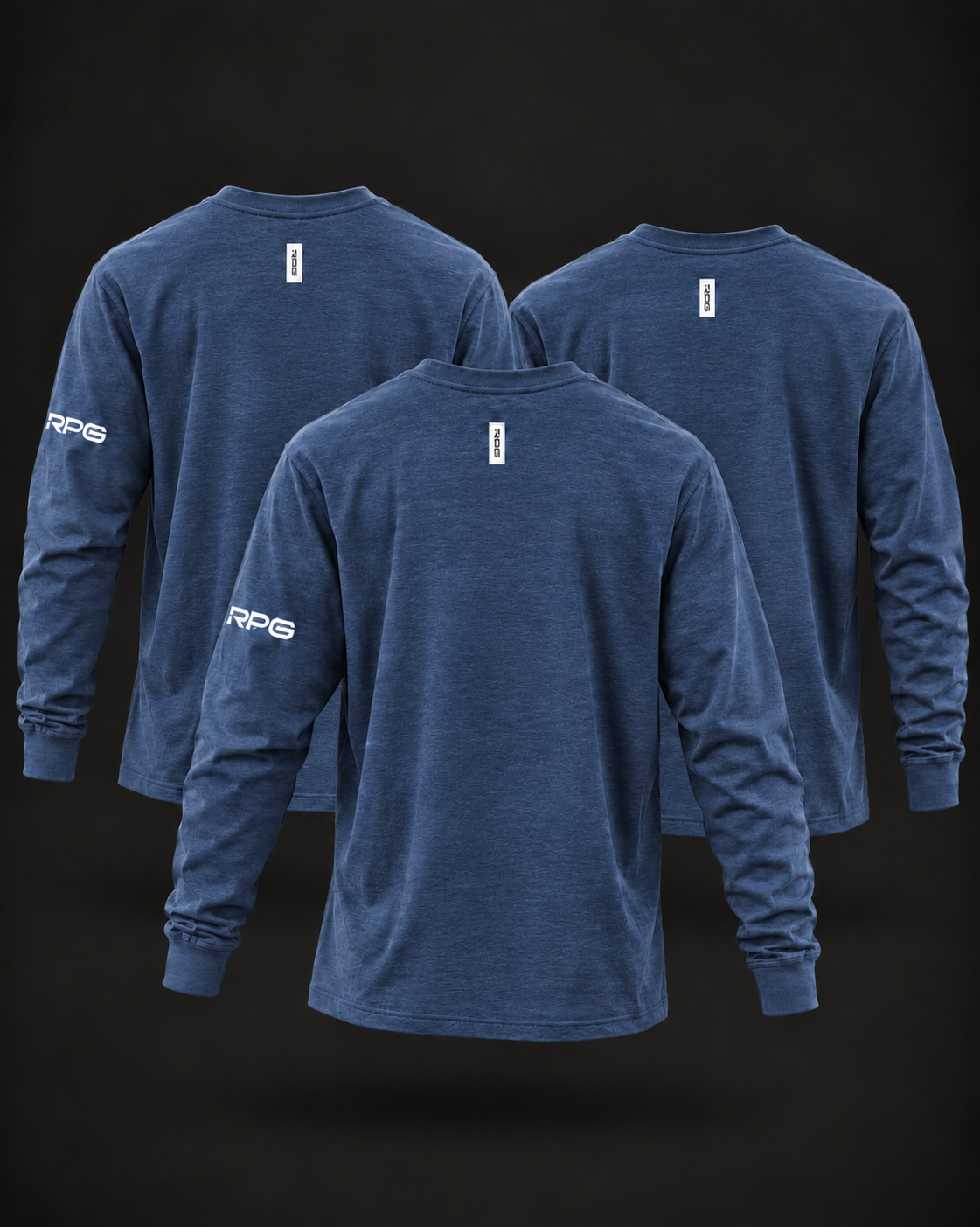 MEN'S RPG LONG SLEEVE BASIC TEE-HEATHER BLUE- 3 PACK BUNDLE (NEW)