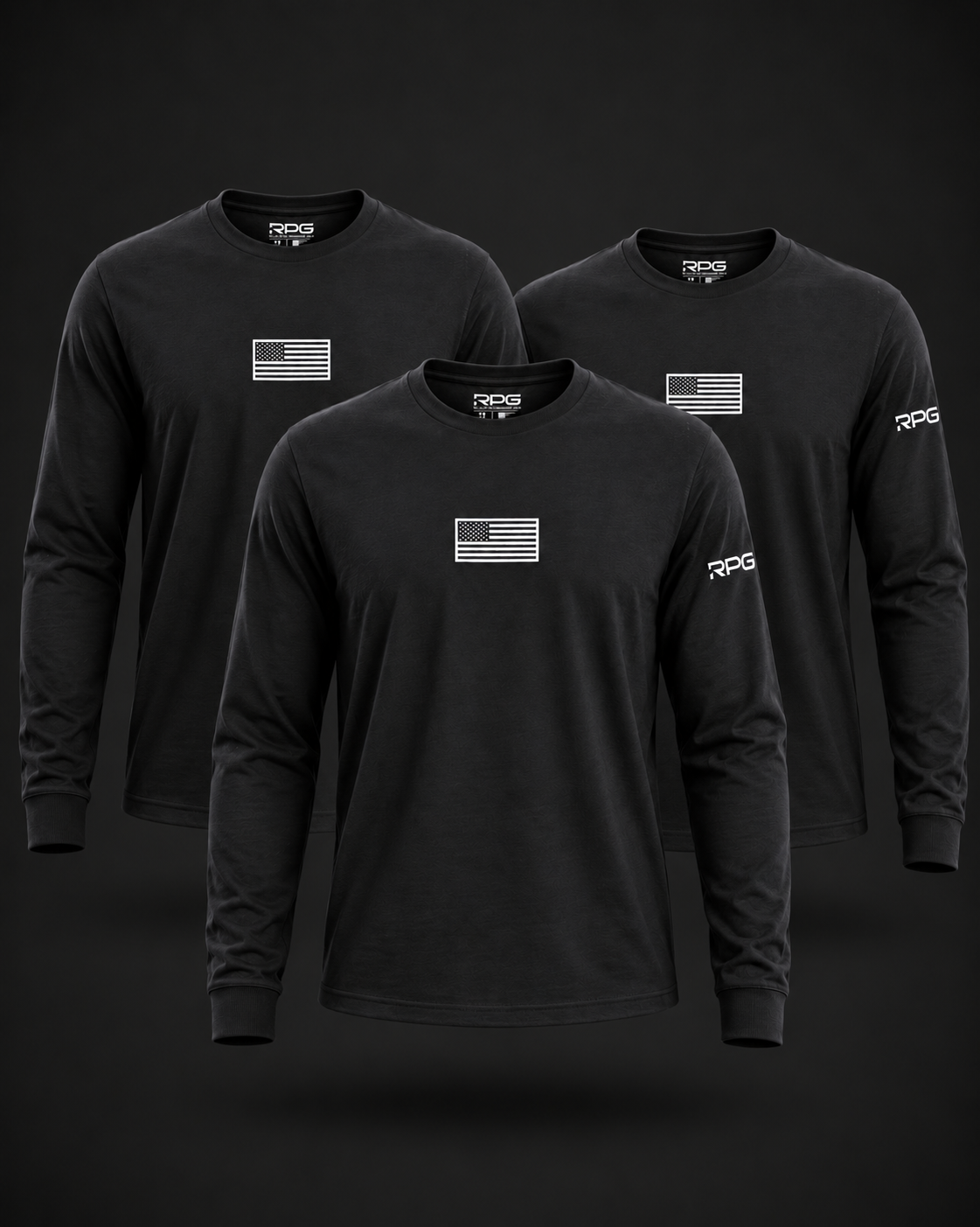 MEN'S RPG LONG SLEEVE BASIC TEE-BLACK- 3 PACK BUNDLE (NEW)