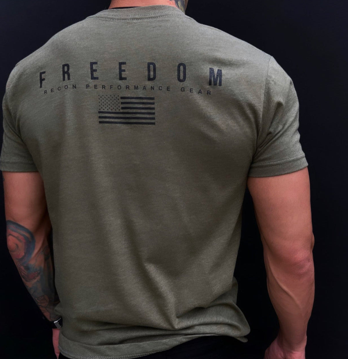 MEN&#39;S RPG &quot;FREEDOM 22&quot; MILITARY GREEN GRAPHIC TEE.