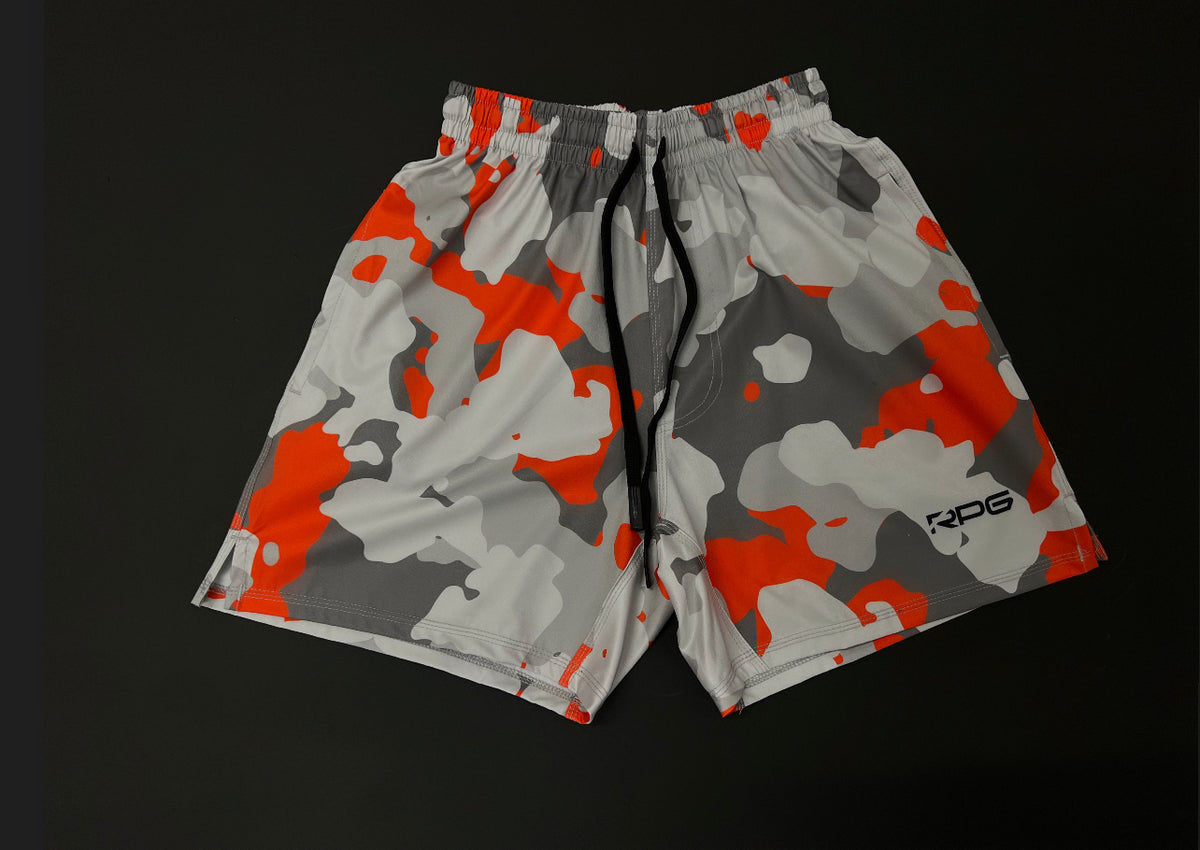 MEN'S RPG "HYPER" ORANGE/WHITE CAMO PERFORMANCE SHORTS (NEW)