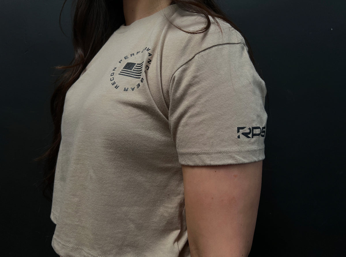 WOMEN&#39;S RPG &quot;ELITE&quot; CROP TEE- TAN