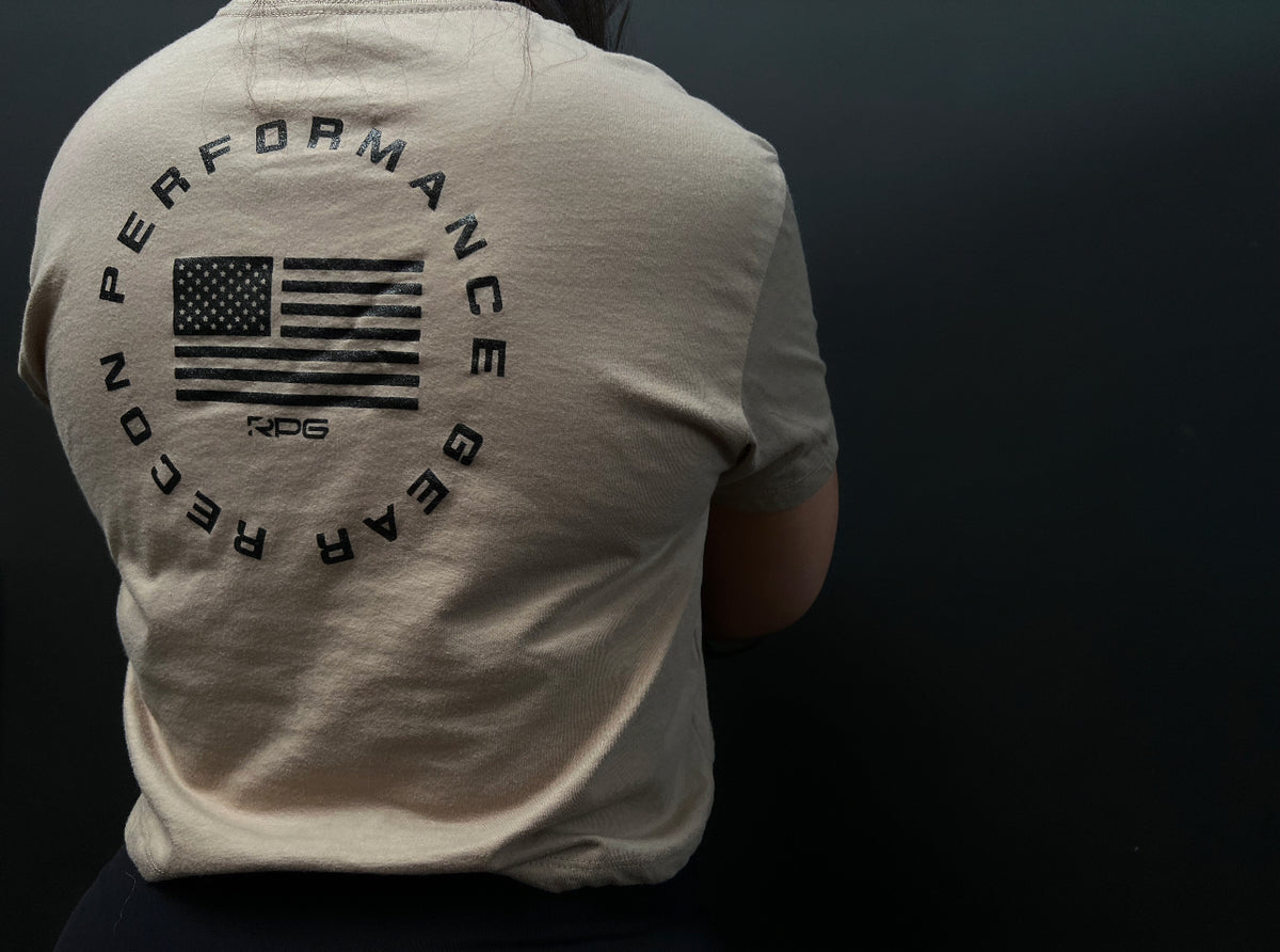 WOMEN&#39;S RPG &quot;ELITE&quot; CROP TEE- TAN