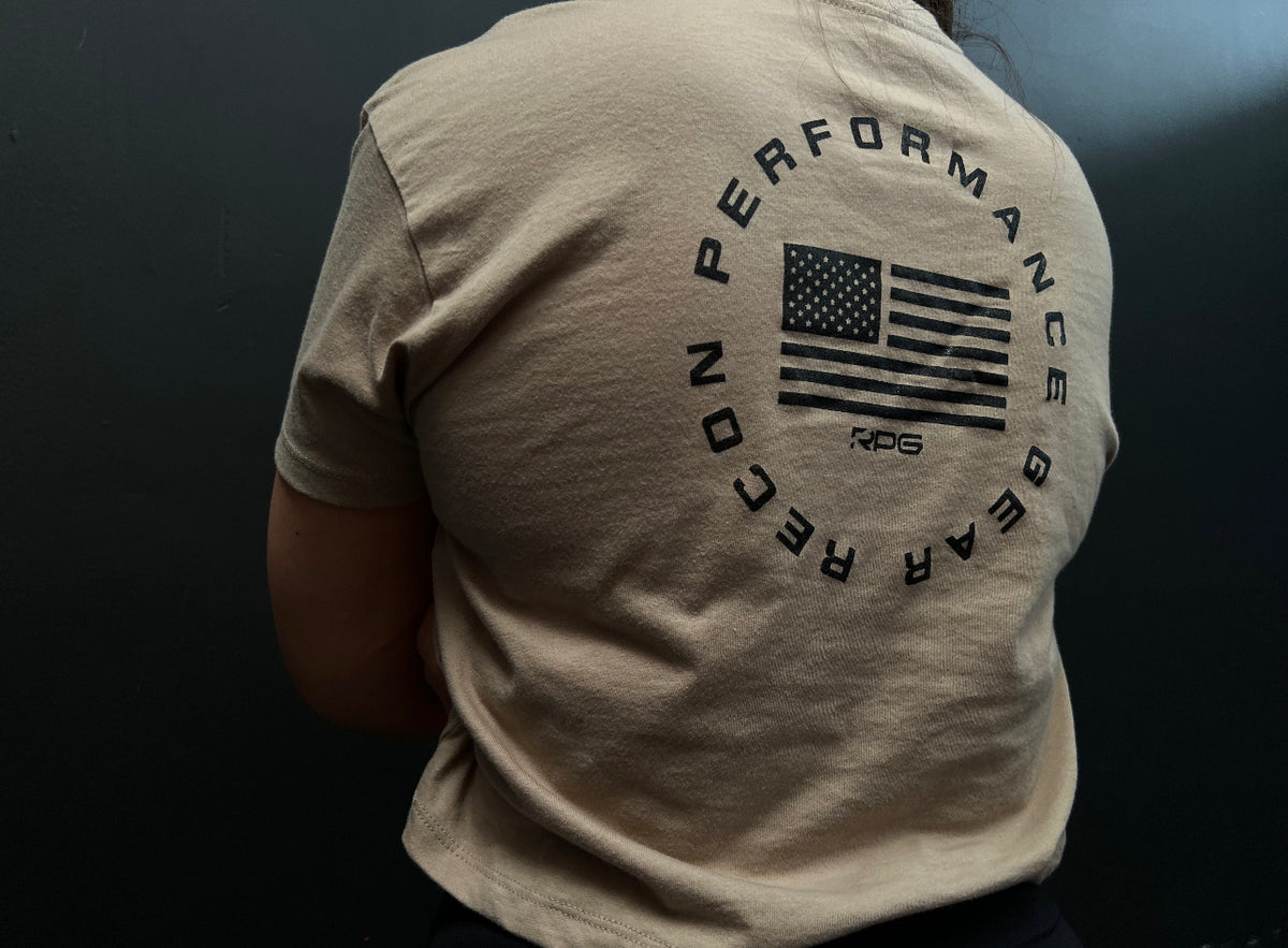 WOMEN&#39;S RPG &quot;ELITE&quot; CROP TEE- TAN