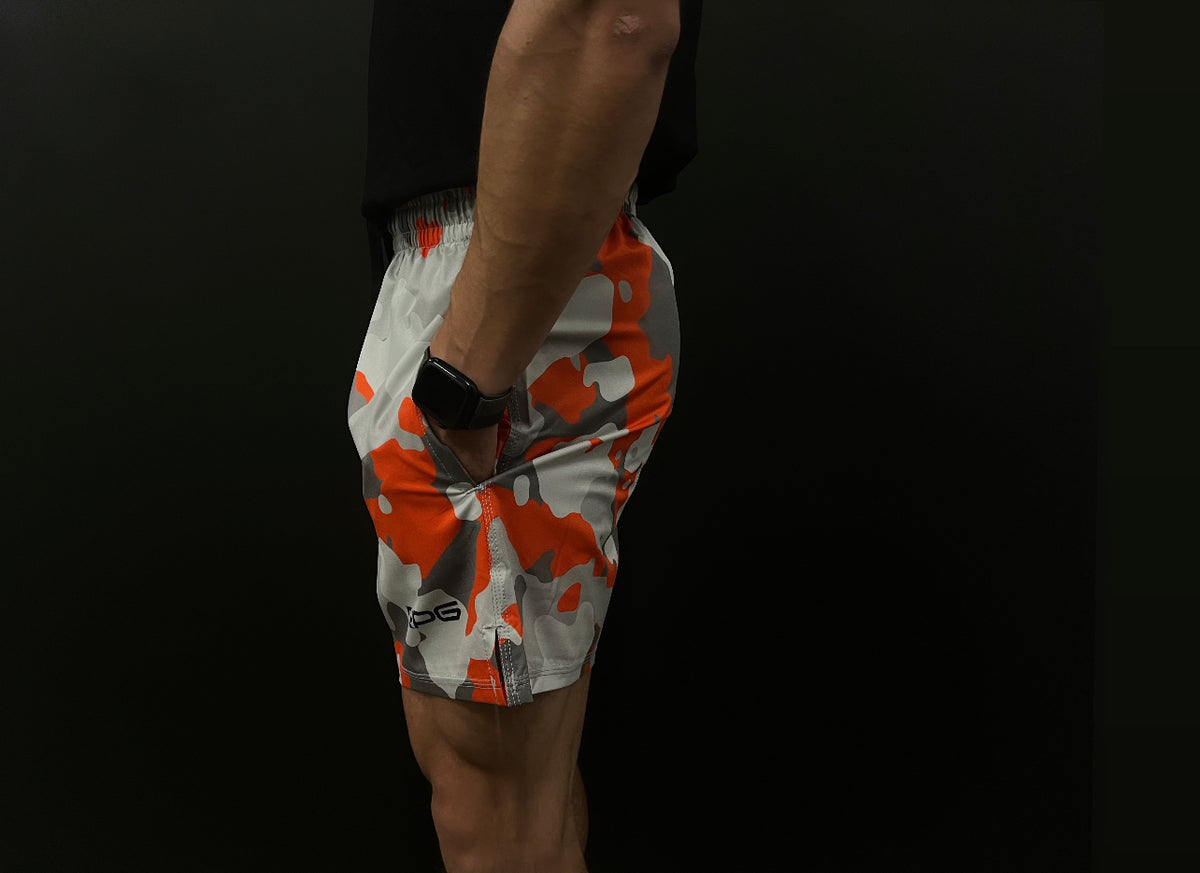 MEN'S RPG "HYPER" ORANGE/WHITE CAMO PERFORMANCE SHORTS (NEW)