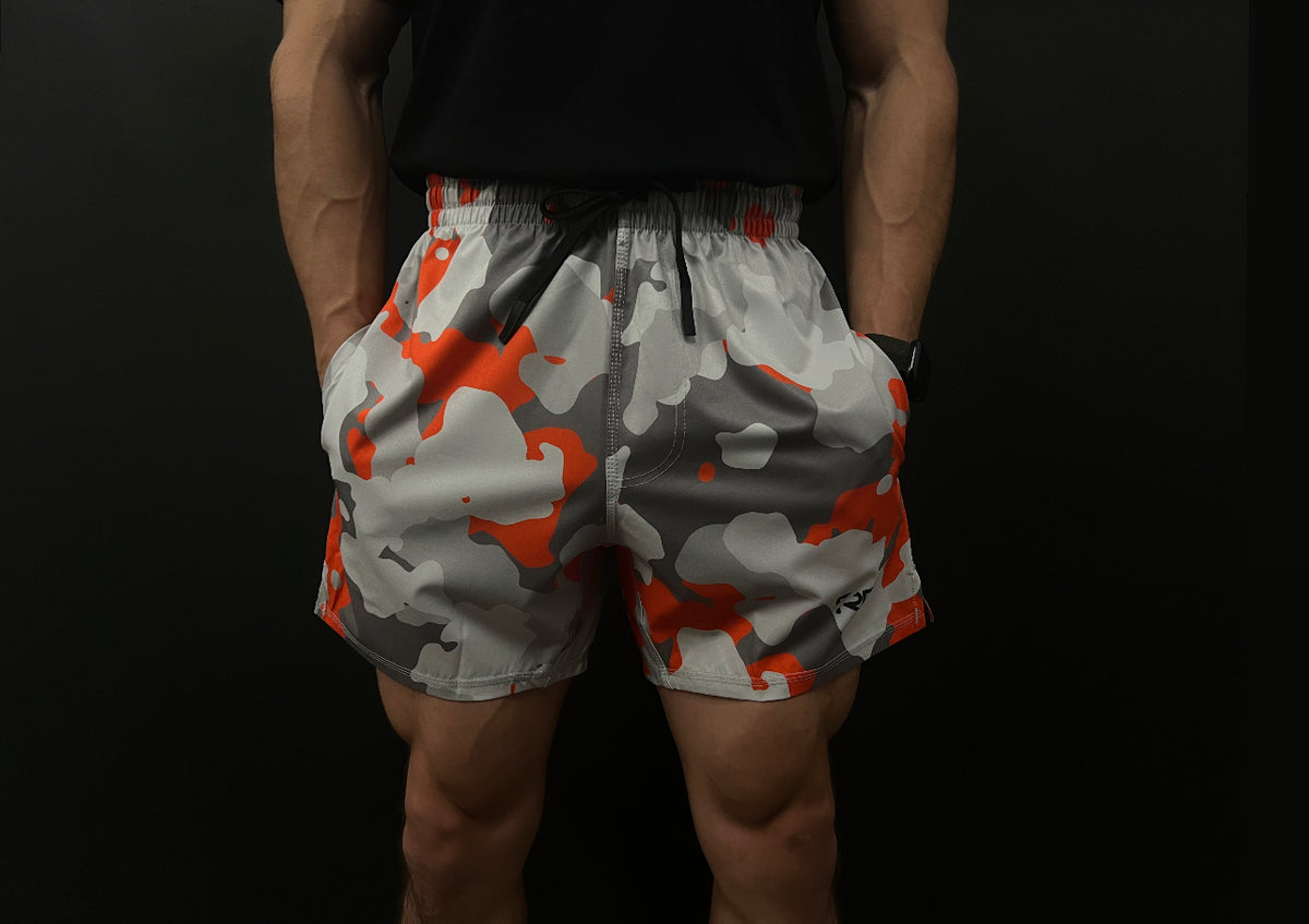MEN'S RPG "HYPER" ORANGE/WHITE CAMO PERFORMANCE SHORTS (NEW)