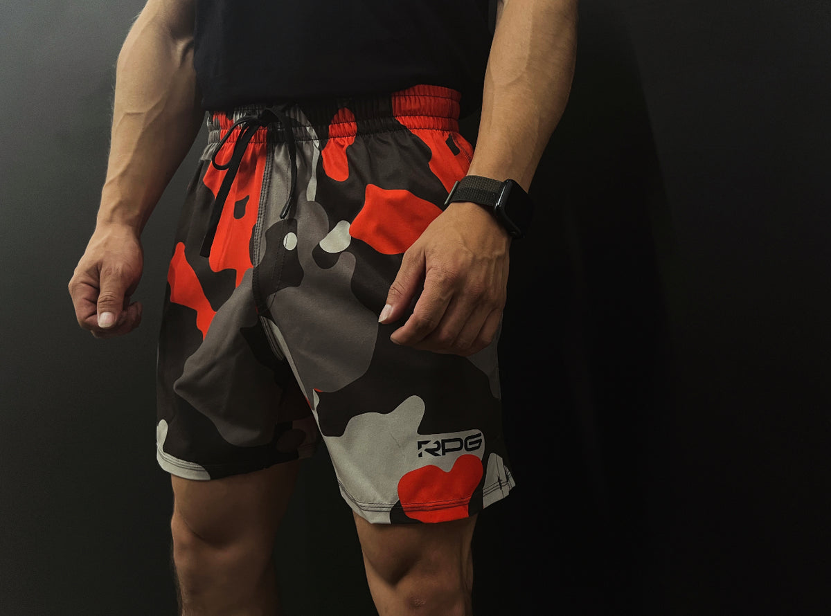 MEN'S RPG "HYPER" ORANGE/CHARCOAL PERFORMANCE SHORTS (NEW)