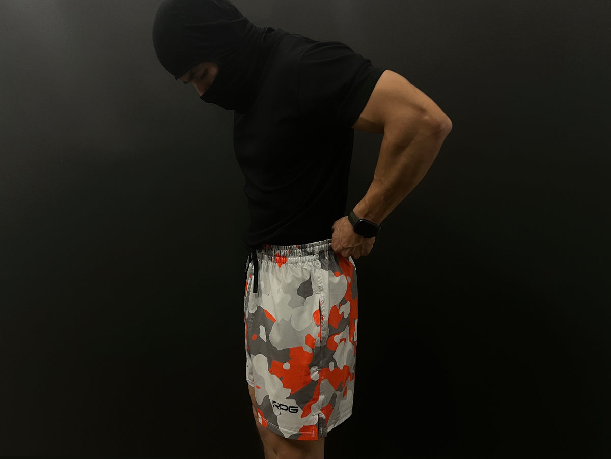MEN'S RPG "HYPER" ORANGE/WHITE CAMO PERFORMANCE SHORTS (NEW)
