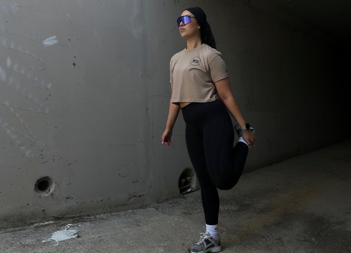 WOMEN&#39;S RPG &quot;ELITE&quot; CROP TEE- TAN