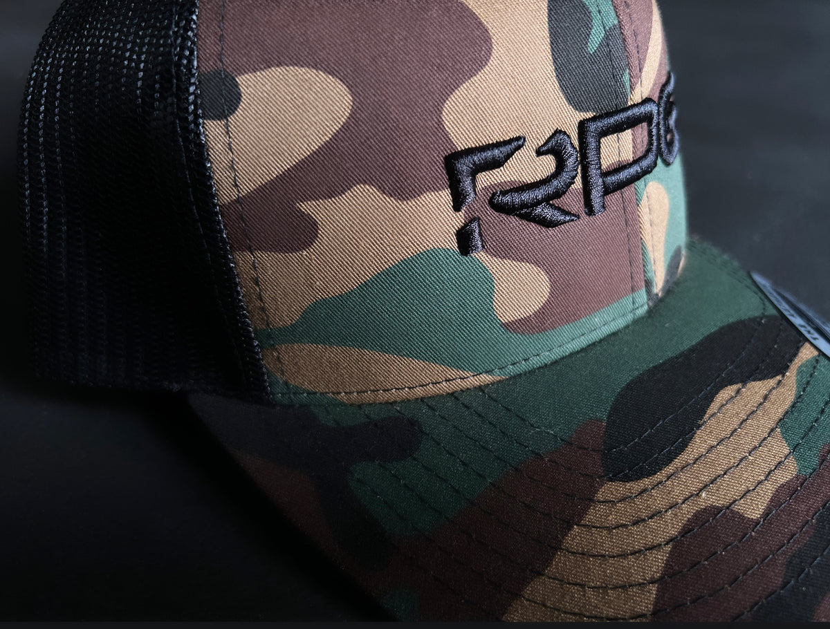 RPG SIX-PANEL RETRO TRUCKER HAT- WOODLAND CAMO (NEW)